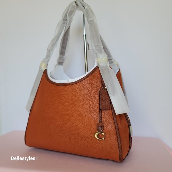 COACH Lori Colorblocked Pebbled Leather & Suede Shoulder Bag- Canyon color⭐ - Picture 4 of 16